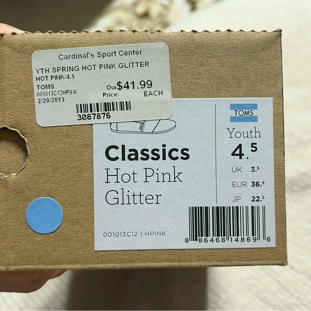 Toms Youth Hot Pink Glitter Classics